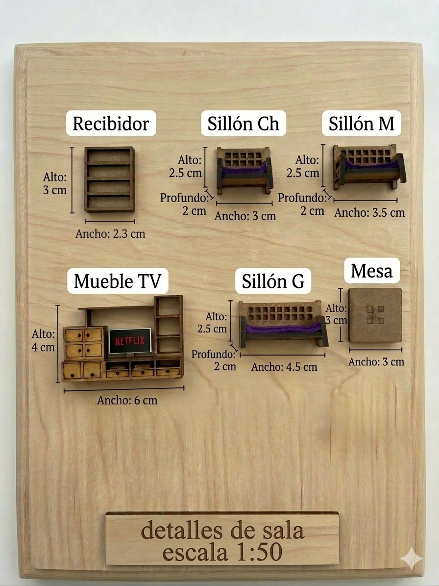 Kit Muebles Maqueta 1:50 Casa Media +50 Pzs