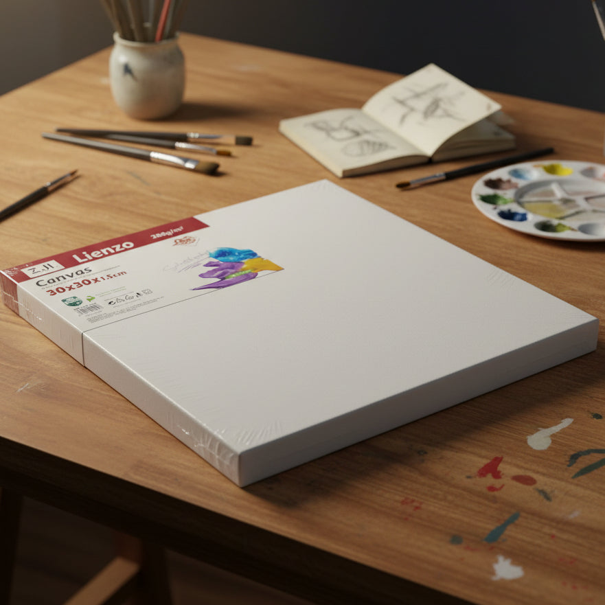 Kit de Lienzos Canvas Cuadrados + Paquete de Pinceles