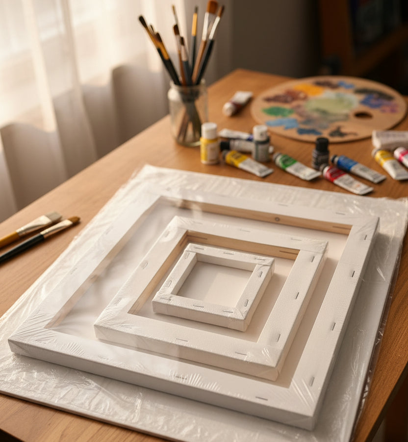 Kit de Lienzos Canvas Cuadrados + Paquete de Pinceles
