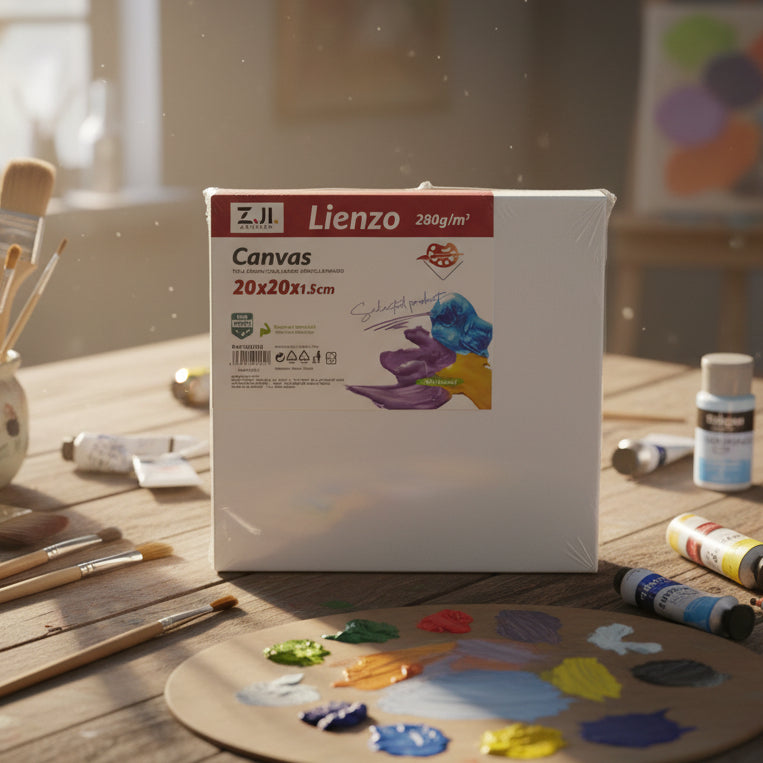 Kit de Lienzos Canvas Cuadrados + Paquete de Pinceles