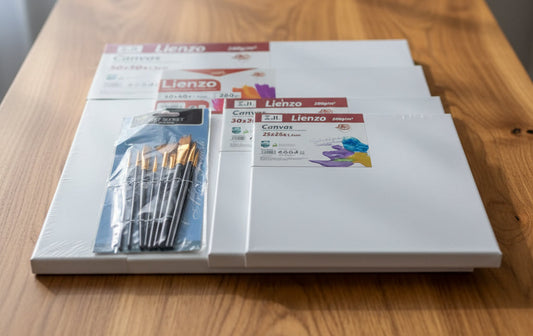 Kit de Lienzos Canvas Cuadrados Grandes + Paquete de pinceles