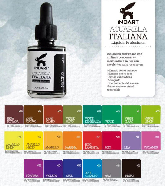 PINTURA ACUARELA ITALINA INDART 30 ML