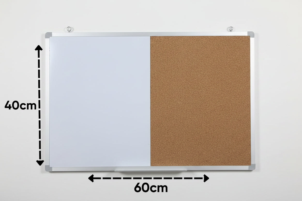 Pizarron Mixto Blanco y corcho 40cmX60cm