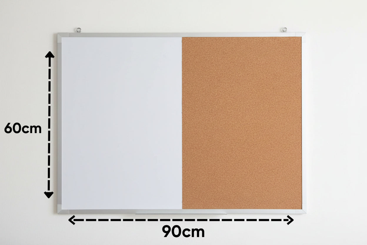 Pizarron Mixto Blanco y Corcho 60cmX90cm